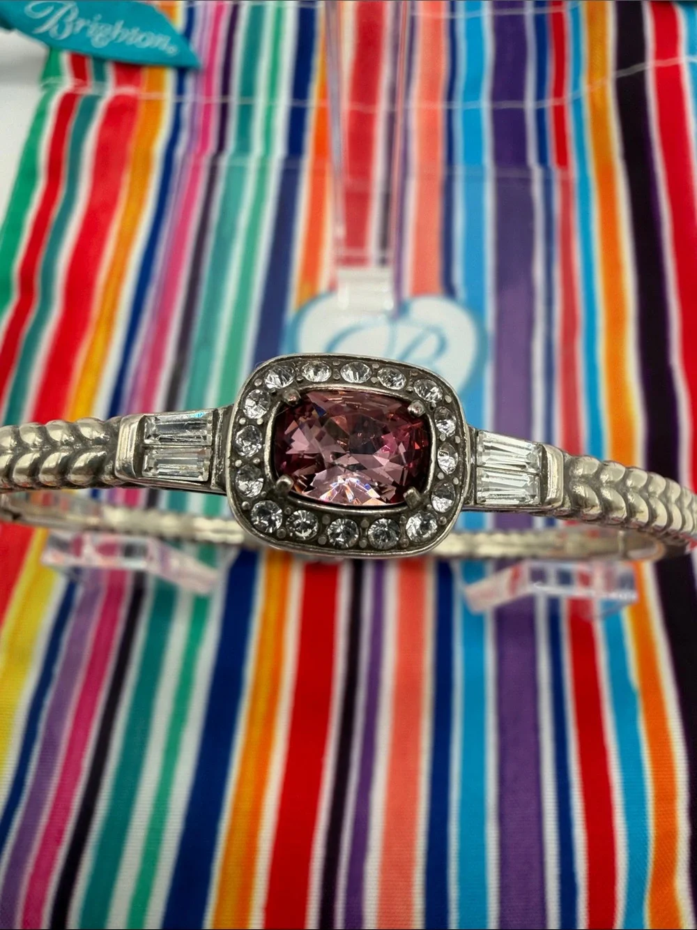 Brighton Reina Pink Stone Hinged Bangle Bracelet